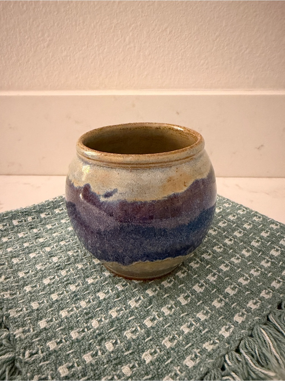 Handcrafted Blue and Cream Ceramic Jar/Vase